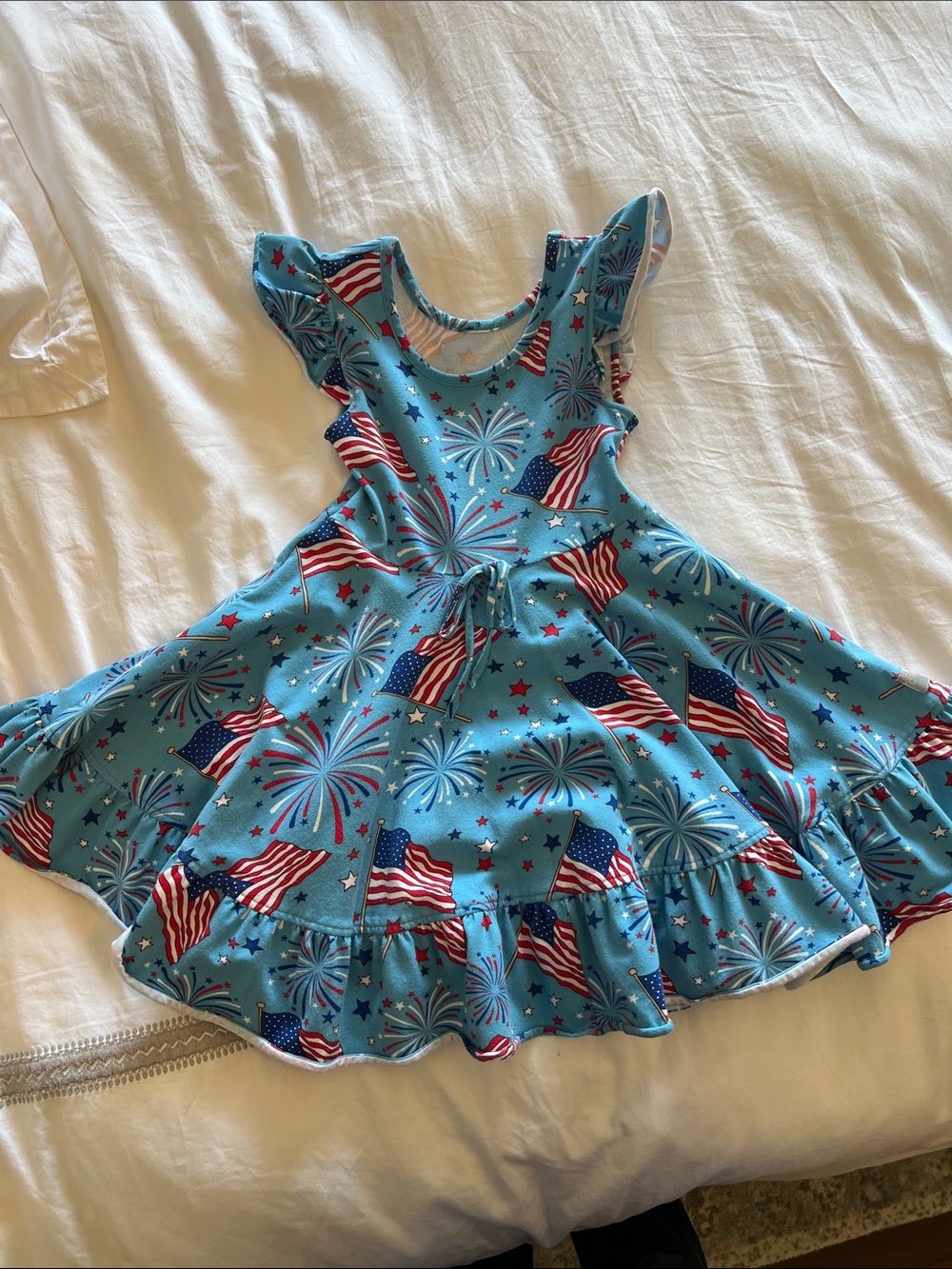 Eleanor Rose Girls' Blue Patriotic Flag & Fireworks Dress Size 5-6